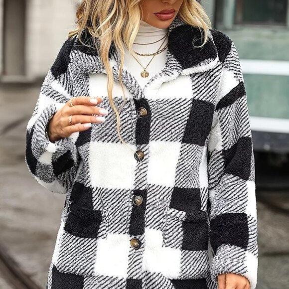 Plaid Sherpa Button-Down Outerwear - Picture 8 of 9